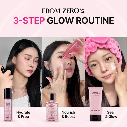 FROM ZERO EX-PDRN Glow Serum, Double Capsule Formula, 3.38 fl. oz., Korean Glass Skin, Hydration, Broccoli PDRN, Jinseng Exosomes, 3X Collagen, Ceramide, Niacinamide, Black Pink Face Moisturizing