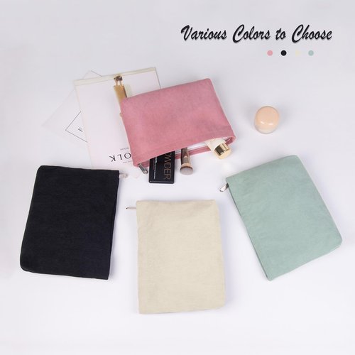 FITDON 2PCS Cosmetic Bags for Women Makeup Bag for Purse Small Corduroy Makeup Pouch Travel Make Up Bag with Zipper Toiletry Bag Organizer, Beige