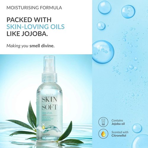 AVON SKIN SO SOFT Original Jojoba Oil Spray – Lightweight DRY Oil with Natural Moisturizing JOJOBA for Silky Smooth, Hydrated Skin 5.Fl Oz (3 PACK)