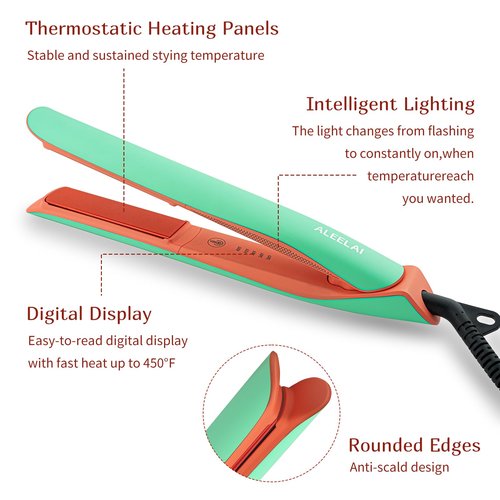 ALEELAI Flat Iron Hair Straightener and Curler, 2-in-1 Ceramic Styling Tool with Floating Plates, Fast Heat-Up, Adjustable Temperature, Dual Voltage for Travel & Home Use