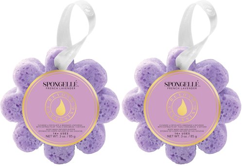 Spongelle French Lavender Wild Flower Buffer Body Scrubber | Bath & Shower Loofah for Women | Exfoliator with Body Wash Infused Sponge | 14+ uses (Pack of 2)