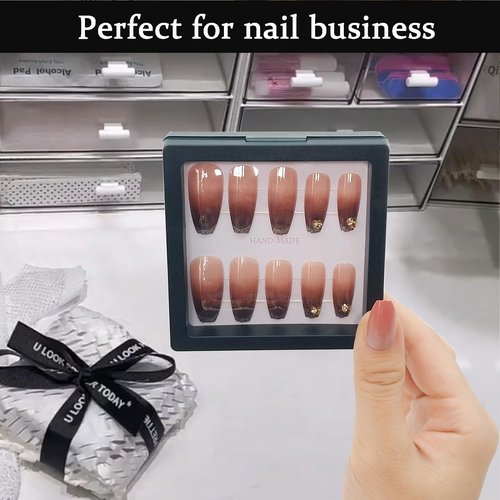 GUXACU 32 Pack Press On Nail Packaging Boxes 3D Floating Press On Nail Storage Box Nail Display Box with 90pcs Double Sided Adhesive Nail Display Tape for Nail Tech