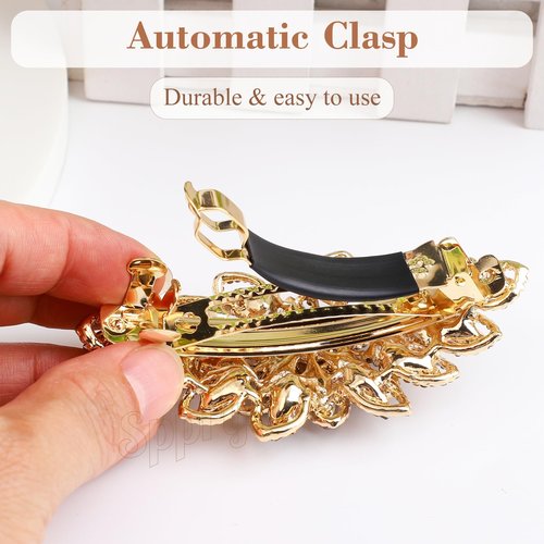 Sppry Luxury Gold-plated Rhinestone Hair Barrette for Women, Large Flower Jewelry Design (Colorful)