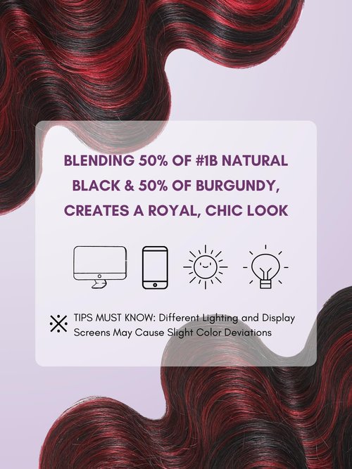 AUROO Burgundy Highlight Body Wave Single Bundles Human Hair, 12A 100% Virgin Ombre Red 99J Burgundy and Black Colored Human Hair Bundles Thick Track F1B/Burgundy Brazilian Quick Weaves Remy 14 inch