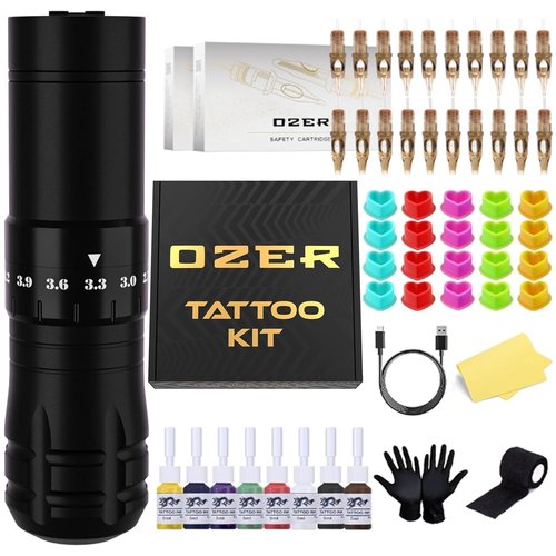 Wireless tattoo pen Kit Tattoo Gun Kit Cartridge Tattoo Machine Kit Tattoo Kit Tattoo Pen Kit for Beginners Rotary Tattoo Pen Type Machine Kit Complete Tattoo Supplies (Black Tattoo Pen Set)