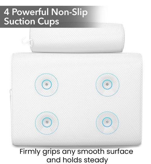 Everlasting Comfort Luxury Bath Pillows for Tub with Head and Neck Support - Non-Slip Bathtub Pillow with Suction Cups, Quick-Drying Mesh & Drying Hook - Jacuzzi & Spa Accessories for Women - White