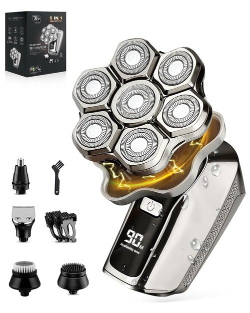 Maraiss Head Shavers for Bald Men, 7D Upgraded Detachable Head Shaver - IPX7 Waterproof Wet Dry 5-in-1 Grooming Kit Electric Razor, Ideal Gift for Men