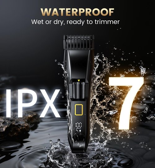 Men's Beard Trimmer-All-in-One Mustache Trimmer for Men with 20 Length Adjustable, Stainless Steel T-Blade for Precision Facial Hair Trimming Cordless IPX7 Waterproof Wet/Dry Clipper,LED Display