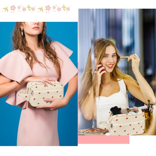 LEDAOU 2Pcs Travel Large Makeup Bag Cosmetic Bag Small Corduroy Makeup Pouch with Zipper Cute Travel Toiletry Essentials for Women Teen Girls