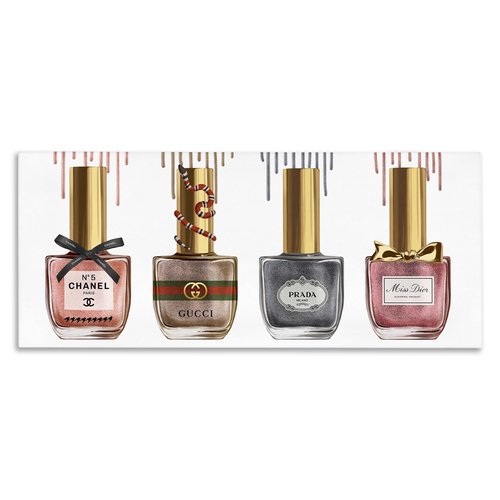 Stupell Industries Makeup Collection Nail Polish Pink Grey Red Fashion Design Canvas Wall Art, Multi-Color