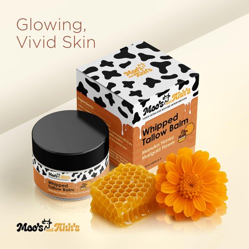 Moo's and Ahh's Whipped Tallow Balm - Beef Tallow for Skin with Organic Centella and Olive Squalane | Grass-Fed Beef Tallow Face & Body Moisturizer for Dry Skin (2 Oz, Manuka Honey + Marigold Flower)