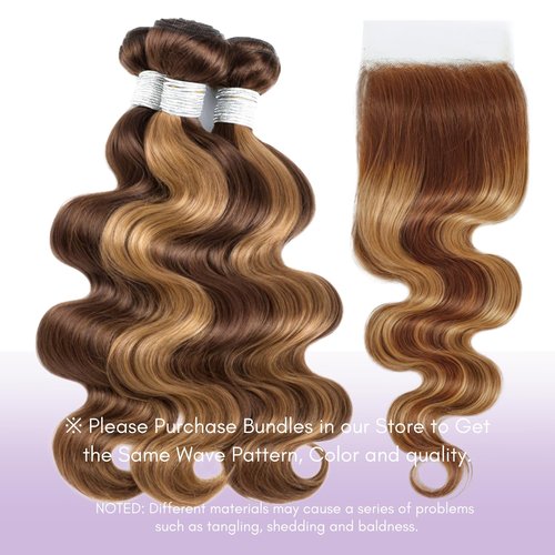 AUROO Honey Blonde Highlight Body Wave Closure Human Hair 12 inch, Ombre 4x4 Transparent Lace Closure Frontal Pre Plucked with Baby Hair Brazilian 12A Unprocessed Virgin Remy 4/27 Wavy Closure Sew In