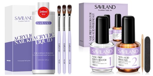 Saviland Monomer Acrylic Nail Liquid 8.11fl.oz & SAVILAND Nail Dehydrator and Primer