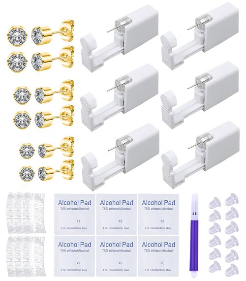VitaCool Ear Piercing Kit Disposable Ear Cartilage Piercing Gun Kit with Sterile Multi-Sized CZ Studs Easy and Safe Earring Self for Yourself Use at Home (Style G-CZ-2/3/4mm-G)