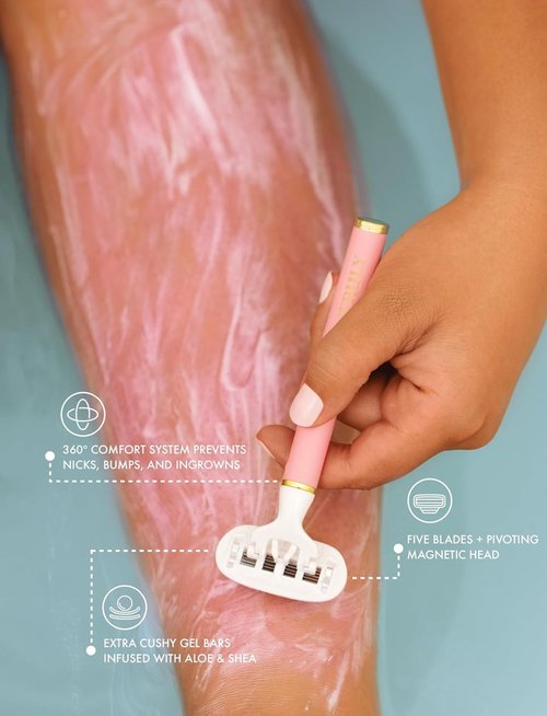 Truly Life Shaver Razor | Best Razor for Sensitive Skin | 5 Blades with Aloe & Shea Butter Infused Gel Bars | Pivoting Head & Flex-Grip Handle for Smooth, Irritation-Free Shave