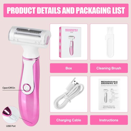 Women Face Epilator, 4-in-1 Body Shaver and Facial Epilator, Hair Removal for Face, Waterproof Facial Hair Remover for Armpits, Arms, Legsm, Bikini