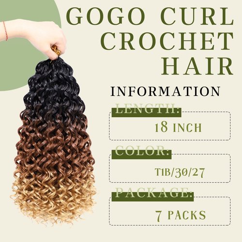 7 Packs Curly Crochet Hair for Black Women 18 Inch GOGO Curl Deep Ocean Wave Crochet Hair Synthetic Bohemian Crochet Braids(18 inch, T1B/30/27)