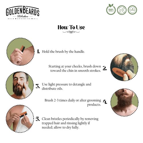 Golden Beards Travel Beard Brush – Pear Tree Wood Handle & Natural Boar Bristles – Compact Grooming Tool That Fits in Your Bag, Perfect for Beard Maintenance on the Go