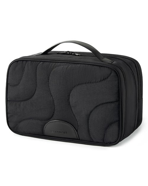 BAGSMART Toiletry Bag for Women, Wide-open Makeup Bag Organizer for Travel Essentials Travel-size, Water-resistant Large Capacity Cosmetic Bag for Accessories, Shampoo, Toiletries with Handle, Black