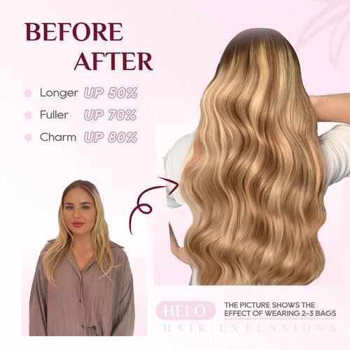 Halo Hair Extensions - Dark Brown to Gold Blonde and Bleach Blonde Adjustable Size Removable Secure，Halo Extensions Real Human Hair, 3/8/22 70g 14Inch
