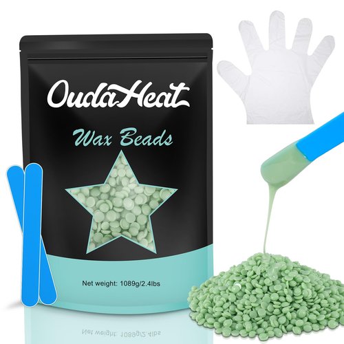 Wax Beads, 2.4lb Wax Beans for Hair Removal Sensitive Skin, Brazilian Coarse Waxing for Face, Bikini, Eyebrow, Back, Chest, Legs, Armpit, Waxing Beads for Women Men, 5 Silicone Stick, Tea Tree