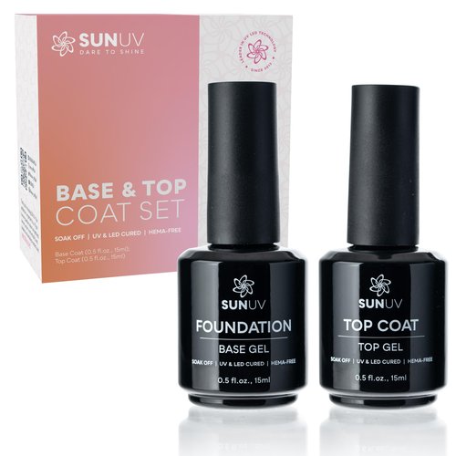 SUNUV UV LED Nail Lamp, 15ml Top and Base Coat Nail Gel Polish Set