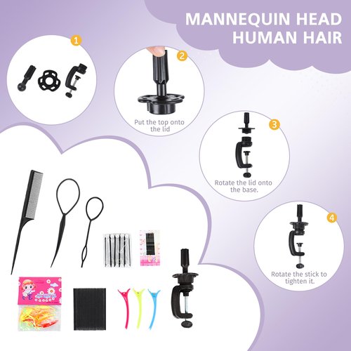 Mannequin Head Human Hair 80% Real Hair Cosmetology Mannequin Head for Braiding Styling Cutting 26-28” Doll Head with Clamp Tools (Brown)