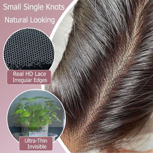 KRN 2x6 HD Lace Closure, 0.10mm Ultra-thin Invisible Real HD Lace Closure with Long Deep Middle Part Brazilian Virgin Human Hair 2x6 Closure Pre-Plucked with Baby Hair Natural Color 16 Inch