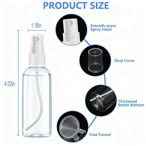 DTDNZKN 4 Pack 1 Oz (30ml) Mini Spray Bottles Clear Travel Size Spray Bottles Leak Proof with Funnels and Labels