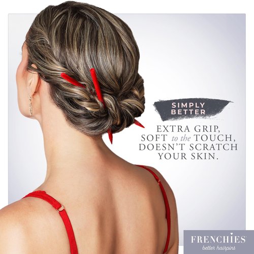Frenchies French Twist Chinese Hair Sticks, Ultra Flocked Extra Soft Hair Chopsticks for Women, Girls, Teens, Buns, Dancers, Womens Wedding Accessories for Updo Hairstyles, Pack of 3, Red
