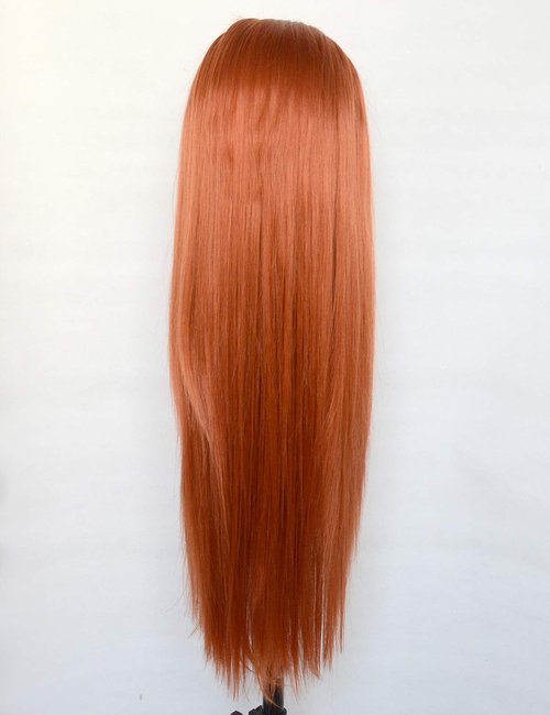 Luwigs #360 Copper Red Synthetic Lace Front Wigs Long Straight Ginger Red Half Hand Tied Replacement Wigs Heat Resistant Fiber Hair for Cosplay Daily Wear 22inch