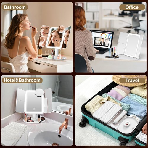 Mocado Makeup Mirror with Lights, 20X/7X/3X Magnifying Mirror with Light,Rechargeable & Height Adjustable Lighted Makeup Mirror,Vanity Mirror with 3 Colors Lights,Detachable Design for Travel(White)