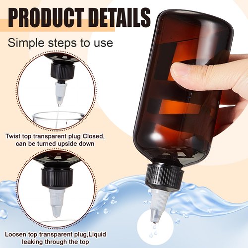 Barydat 12 Pcs Applicator Bottles for Hair, Squeeze Hair Oil Applicator Bottle Refillable Empty Plastic Bottles, Twist Cap with Open Close Nozzle and 2 Funnels (8 oz,Brown)
