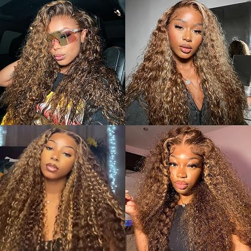 30 Inch Ombre Highlight Lace Front Wig Human Hair 13x4 Deep Wave Lace Front Wigs Human Hair P4/27 Honey Blonde Glueless Lace Front Wigs Pre Plucked HD Transparent Lace Frontal Wig 180% Density