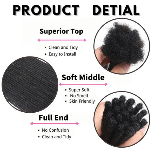Dreadlock Extensions Human Hair 16 Inch 10 Strands 0.6 cm Width Loc Extensions 100% Real Human Hair Dreadlock Extensions Can Be Dyed Bleached Loc Extension for Men and Women (10 Strands Natual Black)