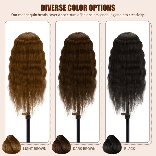 Mannequin Head 26" 100% Real Hair, Doll Head for Hair Styling & braiding with Table Clamp Holder + DIY Hair Styling Set, Mannequin Head for Cosmetology Training Head and Stylist Supplies（Light brown）