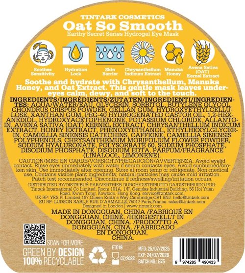 Tintark Oat Hydrogel Under Eye Patches for Sensitive Skin 28 Pairs 5 Minute Soothing Hydrating Eye Pads with Oat and Honey Gentle Eye Care Mask for Dry Tired Eyes Ophthalmologist Tested