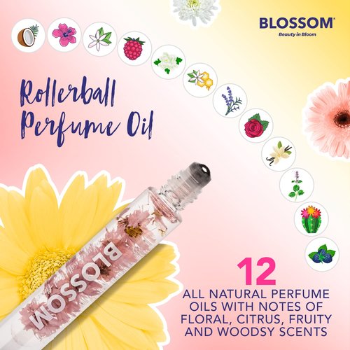 Blossom Roll on Rollerball Perfume Oil with Natural Ingredients, Essential Oils & Eau De Parfum Plant Based Perfume Spray, Infused with Real Flowers, 2 Pack Bundle, Patchouli Rose/Grandiflora