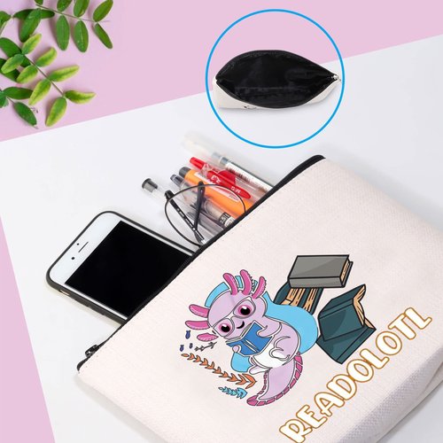 GJTIM Axolotl Gifts Bookish Gifts Readolotl Makeup Bag Funny Axolotl Book Reading Zipper Pouch Bookworm Gifts for Readers Book Lovers (Readolotl Bag)