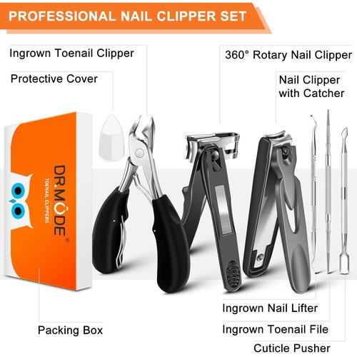 Toenail Clippers for Seniors Thick Toenails, Angled Head Large Toe Nail Clippers for Men Thick Ingrown Nails with Wide Opening, 360 Degree Rotary Anti-Splash Finger Nail Clippers Adult with Catcher