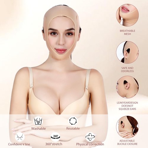 FABLESMODA V-Line Lifting Chin Strap for Women - Double Chin Reducer & Face Slimming Mask for Sleeping & Overnight Skincare, Reusable Jawline Trainer with Adjustable Pressure to Tighten Skin