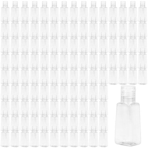 GINLANK 120 PCS 1oz/30ml Clear Empty Travel Bottles, Small Trapezoidal Flip Cap Squeeze Bottles, Portable Plastic Sample Bottle for Shampoo Lotions Shower Gel Makeup
