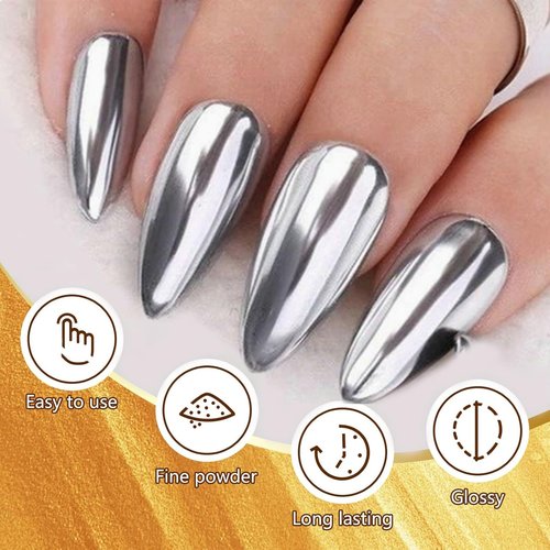 Superfine French Silver Gold Nail Chrome Powder Set Black White Snow Design Sugar Effect Nail Glitters Pigment Dust Silver Gold Chrome Nail Powder Kit Manicure Accessories DIY Crafts (2 Bottles)