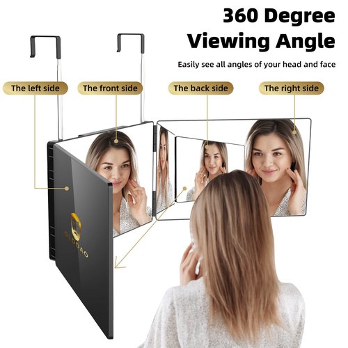 GLDDAO 360 Mirror for Haircuts for Men for Women for Braiding Hair Trifold 3 Way Mirror to See Back of Head Barber Haircut Tool Three Way for Hair Cutting Self Cut