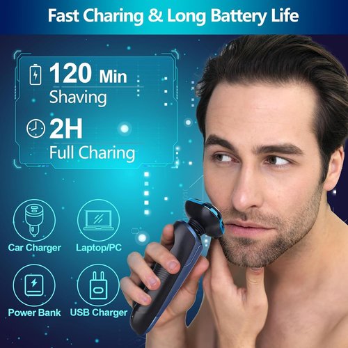 Viatia Electric Razors for Men – 3D Head Shavers, Wet & Dry Cordless Shaver, IPX7 Waterproof with Beard/Nose Trimmer & Face Cleaning Brush, Men’s Shaving Kit, Ideal Gift for Men