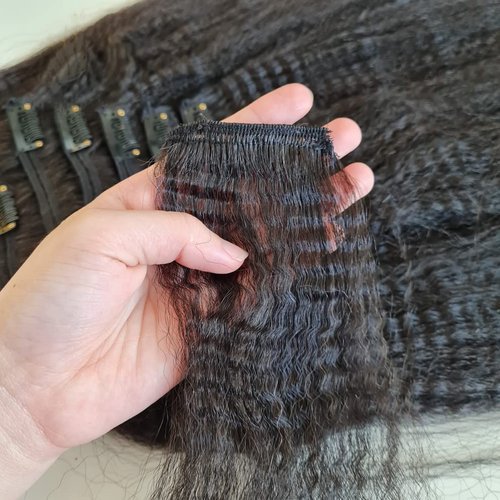Kinky Straight Clip in Hair Extensions 120Gram Brazilian Virgin Kinky Clip in Human Hair Extensions for Black Women Full Head Natural Black #1b Kinky Straight Clip ins 18 Inch