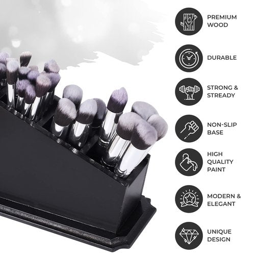 CEFRECO Coffin Brush Holder - Gothic Wooden Makeup Organizer for Vanity - Spooky Halloween Decor for Bathroom, Living Room or Bedroom - Witchy Gifts for Women -Black - 11x6x4 Inches