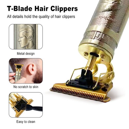 BTRICL Cordless Hair & Beard Trimmer with 4 Guide Combs,Rechargeable T-Blade Hair Edgers Hair Clippers for Zero Gapped Haircut,Professional Electric Hair Trimmer Gifts for Men & Fathers Day(Bronze)