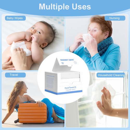 GRANNY SAYS Disposable Face Towel, 200 Counts/4 Boxes, Biobased Face Towelettes Disposable, Extra Thick Soft Face Towels, Clean Skin Towels for Remove Makeup, Facial Cleansing, 10"×12"