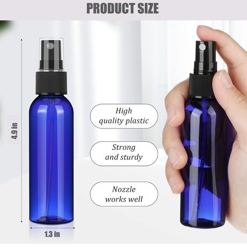 100 Pack 2 Oz Plastic Mini Spray Bottles with Refillable Mist Sprayer for Travel and Household Use for Perfume Essential Oils Cleaning(Blue)